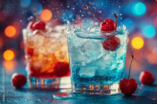 Refreshing Summer Cocktails on a Wooden Table by the Beach During a Sunny Day