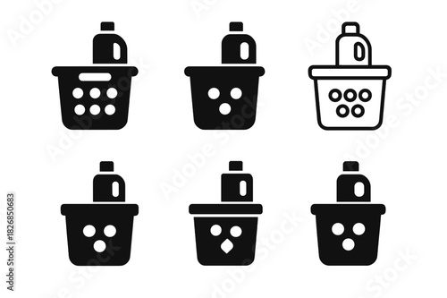Compact Laundry Icon Set. Compact laundry appliances. Line icon set of compact laundry appliances: mini washing machine, tabletop dryer, handheld iron,