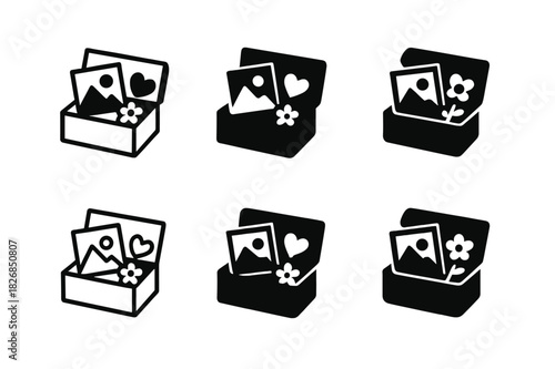 Keepsake Logo Icons. decorating your home with meaningful keepsakes. Icon set. Set Logo of decorating your home with meaningful keepsakes: memory box with