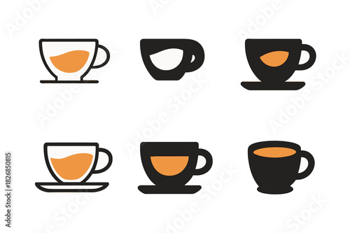Espresso Logo Variations. Espresso cup. Icon set. Set Logo of steaming espresso cup. harmonious logo variations of the same emblematic concept (Symmetrical