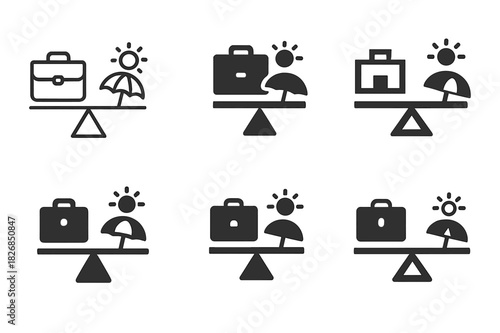 Work-Life Balance Icons. Work-life balance. Icon set. Set Logo of work-life balance: balanced hands holding work and life symbols. harmonious logo variations