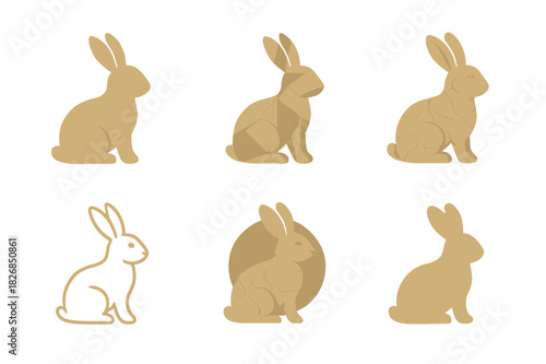 Paper Mache Logo Set. Paper mache animal crafts. Icon set. Set Logo of paper mache animal crafts: crafted rabbit with detail. harmonious logo variations of the