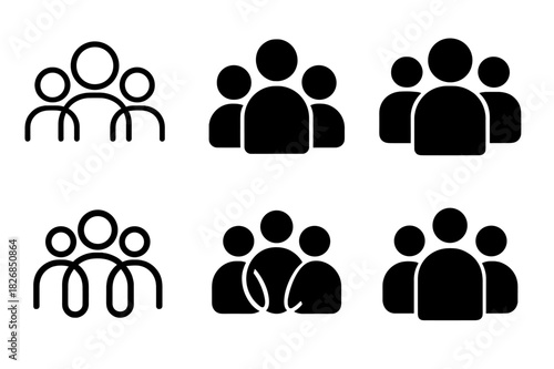 Harmony Logo Collection. Participating in a community gathering. Icon set. Set Logo of community: group of people together. harmonious logo variations of the