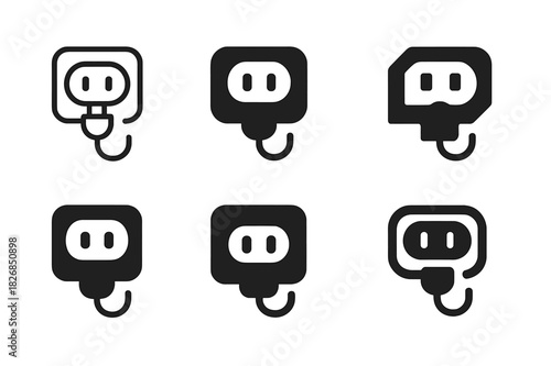Smart Plug Icons. Smart plugs. Icon set. Set Logo of smart plugs: connected power outlet. harmonious logo variations of the same emblematic concept, each with