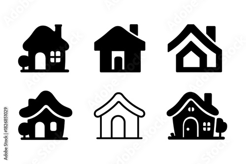 Playhouse Logo Variations. Morning Fog. Icon set. Set Logo of morning fog: drifting cloud layer. harmonious logo variations of the same emblematic concept,