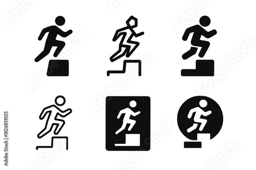 Plyometrics Logo Set. Al fresco cafe. Line icon set of Al fresco cafe: cafe table, chair, umbrella, coffee cup, teapot, pastry plate, napkin, plant pot, menu