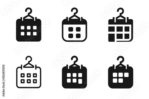 Hanging Calendar Icons. Hanging calendars and planners for easy access. Icon set. Set Logo of hanging calendars and planners for easy access: monthly wall