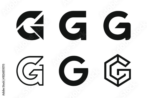 Geometric Typography Logos. Corporate typography. Icon set. Set Logo of corporate typography: Letterforms with geometric accents. harmonious logo variations of