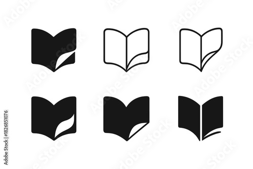 Book Logo Variations. Book pages turning. Icon set. Set Logo of Book pages turning: Curled page corner. harmonious logo variations of the same emblematic