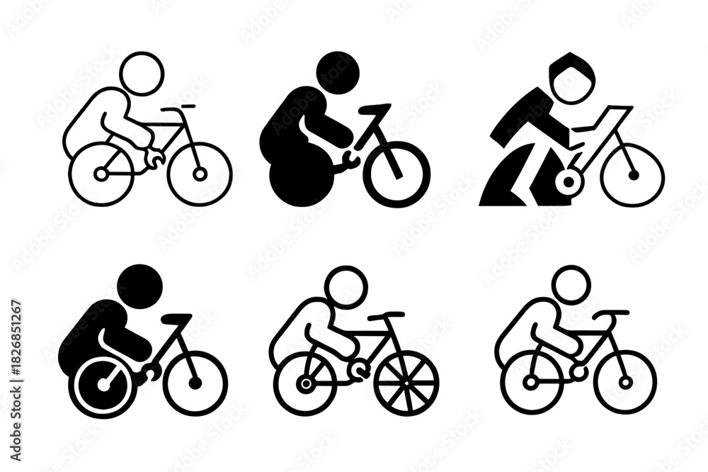 Naklejka premium Bicycle Repair Logos. Fixing a bicycle. Icon set. Set Logo of fixing a bicycle: Mechanic tightening a bolt on bike. harmonious logo variations of the same