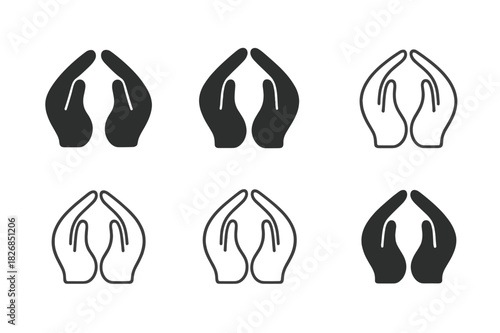 Entwined Hands Logos. Close-up photographs of hands touching or entwining. Icon set. Set Logo of hands entwined: two hands holding. harmonious logo variations