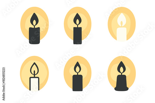 Candle Logo Variations. Candle Light. Icon set. Set Logo of Candle Light: burning candle with soft glow. harmonious logo variations of the same emblematic