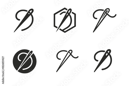 Artistic Skill Logos. Mastering a craft or artistic skill. Icon set. Set Logo of artistic mastery: sewing needle and thread. harmonious logo variations of the