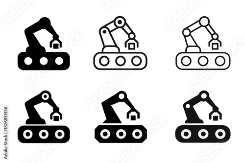 Autonomous Manufacturing Logos. Autonomous manufacturing. Icon set. Set Logo of autonomous manufacturing: robotic conveyor system. harmonious logo variations