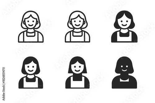 Hostess Logo Collection. Hostess. Icon set. Set Logo of Hostess: figure with apron and smile. harmonious logo variations of the same emblematic concept, each