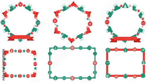 Festive Christmas and New Year Borders and Frames with Winter Holiday Elements