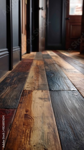 Natural Wooden Floor With Varied Colors and Textures in a Dark Room