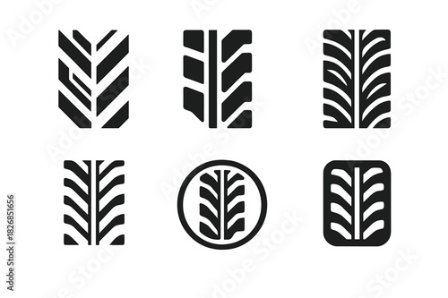 Desert Jeep Logos. Desert jeep safaris. Icon set. Set Logo of desert jeep safaris: Off-road vehicle tire tracks. harmonious logo variations of the same