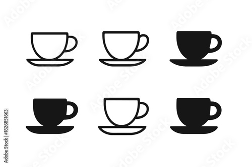 Espresso Cup Logos. Espresso cup. Icon set. Set Logo of espresso cup. harmonious logo variations of the same emblematic concept (Minimal outline, Filled