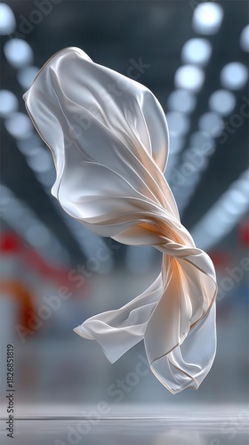 Elegant Flowing White Fabric in Motion Against a Blurred Background Dynamic Textile Art Abstract Design