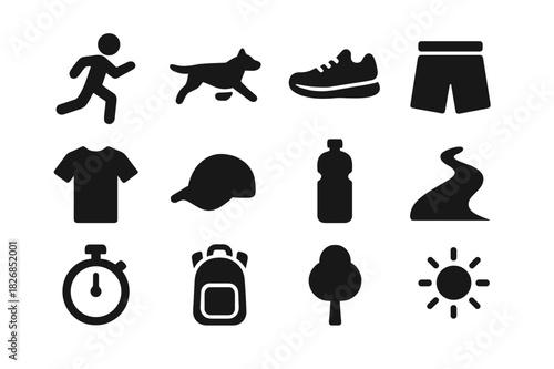 Fitness Icons Set. Fitness Form. Solid icon set of Fitness Form: alignment line, straight spine, knee bend, shoulder line, core tight icon, breathing symbol,