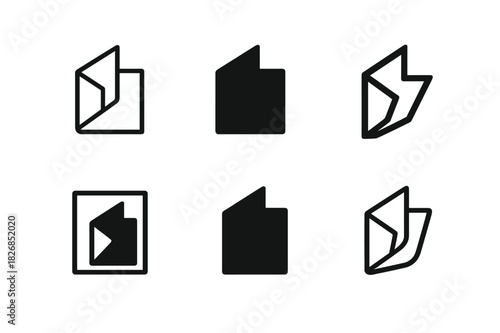 Unfolding Logo Variations. Layers unfolding. Icon set. Set Logo of unfolding paper. harmonious logo variations of the same emblematic concept (Minimal outline,