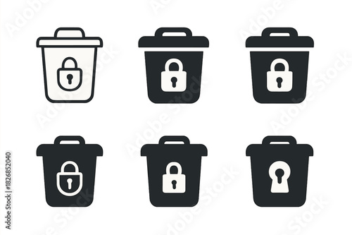 Trash Bin Lid Logos. Trash Bin Lid. Icon set. Set Logo of Trash Bin Lid: Locking Cover. harmonious logo variations of the same emblematic concept (Symmetrical