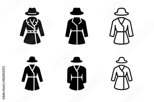 Timeless Fashion Logos. Timeless fashion and slow fashion principles. Icon set. Set Logo of timeless fashion: vintage coat and hat ensemble. harmonious logo