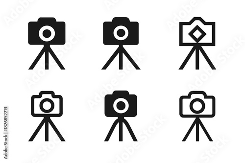 Photography Logo Set. Photography and videography services. Icon set. Set Logo of photography and videography services: camera on slider. harmonious logo