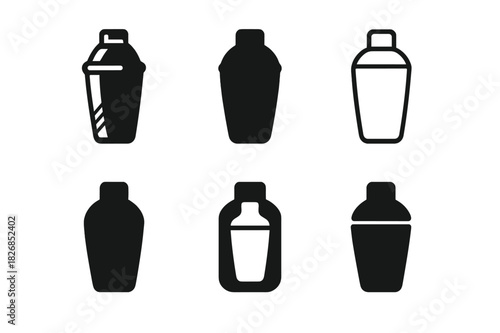 Stylish Cocktail Icons. Cocktail culture. Icon set. Set Logo of Cocktail culture: Cocktail shaker. harmonious logo variations of the same emblematic concept