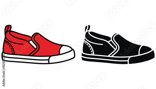 Red and black slip on shoes footwear fashion casual style vector