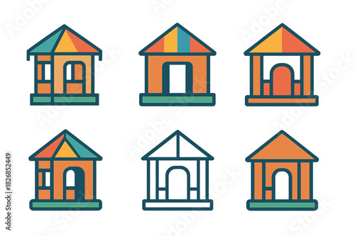 Playhouse Logo Variations. Morning Fog. Icon set. Set Logo of morning fog: drifting cloud layer. harmonious logo variations of the same emblematic concept,