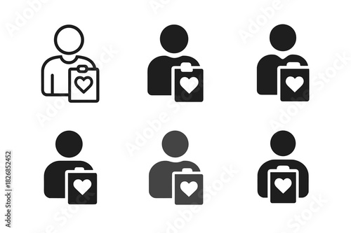 Volunteer Logo Set. Volunteer in action. Icon set. Set Logo of volunteer in action: volunteer with clipboard. harmonious logo variations of the same emblematic