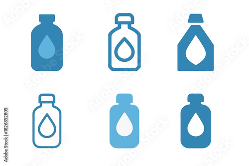 Hydration Logo Variations. Drinking enough water. Icon set. Set Logo of hydration: reusable water bottle. harmonious logo variations of the same emblematic
