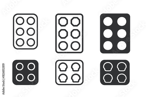 Stylish Muffin Tray Logos. Muffin tray. Icon set. Set Logo of muffin tray: stylized muffin tray icon. harmonious logo variations of the same emblematic