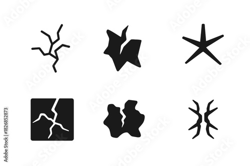 Crack Logo Variations. Crack. Icon set. Set Logo of crack: crack in pavement. harmonious logo variations of the same emblematic concept (Abstract geometric,