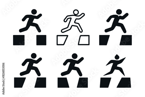 Challenge Overcoming Icons. Person overcoming challenges. Icon set. Set Logo of Person overcoming challenges: Hand reaching up. harmonious logo variations of