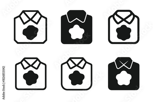 Stained Shirt Logos. Stained shirt. Icon set. Set Logo of stained shirt: collar stain graphic. harmonious logo variations of the same emblematic concept, each