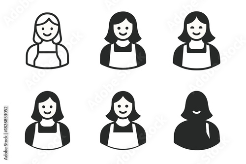 Hostess Logo Collection. Hostess. Icon set. Set Logo of Hostess: figure with apron and smile. harmonious logo variations of the same emblematic concept, each