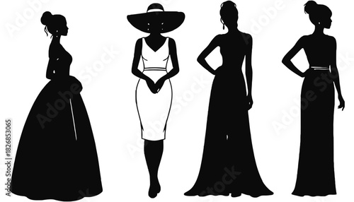 Elegant women silhouette fashion dresses vector illustration