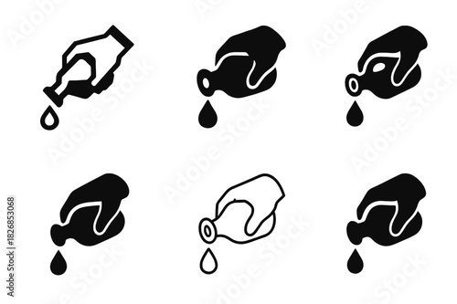 Olive Oil Logos. pouring olive oil. Icon set. Set Logo of pouring olive oil: olive fruit. harmonious logo variations of the same emblematic concept, each with