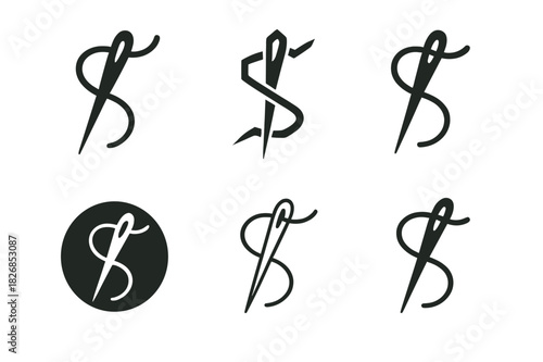 Artistic Skill Logos. Mastering a craft or artistic skill. Icon set. Set Logo of artistic mastery: sewing needle and thread. harmonious logo variations of the
