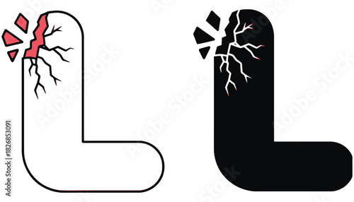 Broken letter l vector illustration cracked font design graphic