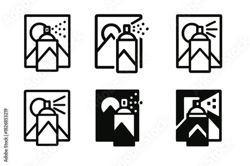 Outdoor Mural Logos. Outdoor mural. Icon set. Set Logo of outdoor mural: spray paint street art. harmonious logo variations of the same emblematic concept,