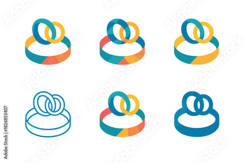 Colorful Accessories Icons. Colorful accessories. Icon set. Set Logo of accessories: rings and bangles in bright colors. harmonious logo variations of the same