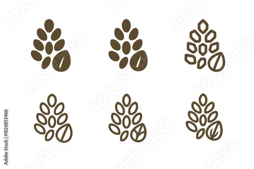 Granola Bar Logos. Granola bars. Icon set. Set Logo of granola bars: nut and oat cluster. harmonious logo variations of the same emblematic concept, each with