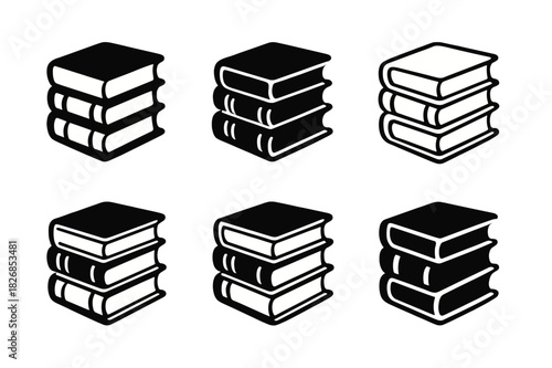 Historic Bookbinding Icons. Historic bookbinding process. Icon set. Set Logo of historic bookbinding process: antique bound book stack. harmonious logo