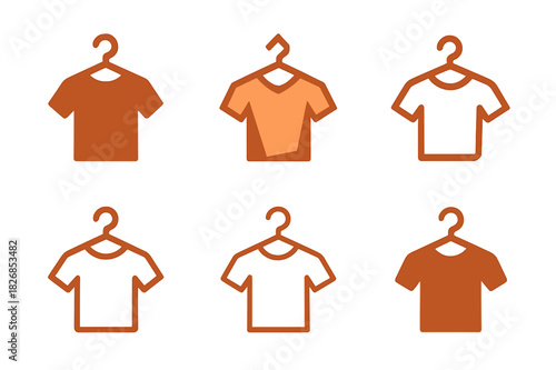 Laundry Logo Variations. Hanging up clothes immediately after laundry. Icon set. Set Logo of hanging up clothes immediately after laundry: freshly folded