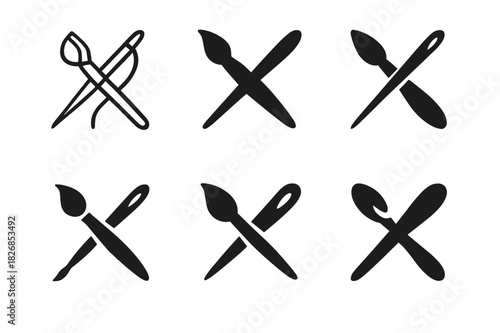 Artistic Fashion Logos. Clothing collaborations between artists and designers. Icon set. Set Logo of clothing collaborations between artists and designers: