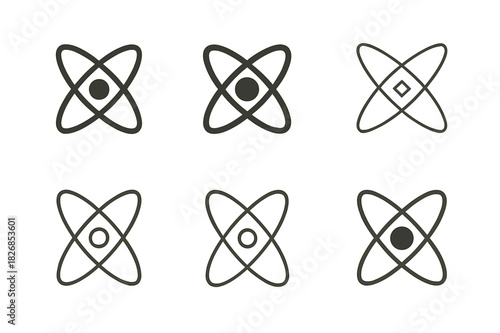 Planetary Orbits Icons. Planetary orbits. Icon set. Set Logo of planetary orbits: atom-like orbit structure. harmonious logo variations of the same emblematic